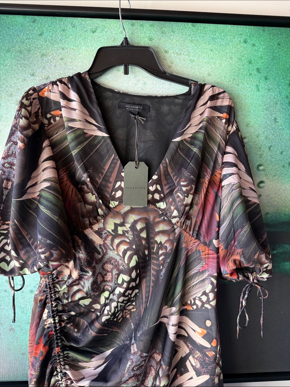 AllSaints Black Multi-Print V-Neck Midi Dress - Picture 5 of 8